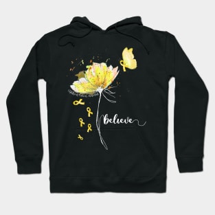 Womens Believe Flower-Butterfly Childhood Cancers Hoodie